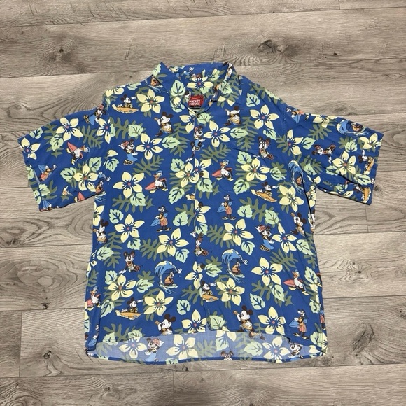 Vintage Reyn Spooner Disney Blue Floral Men's Shirt - Picture 1 of 6